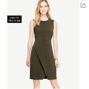 Ann Taylor Asymmetric Sheath Dress in Olive Khaki